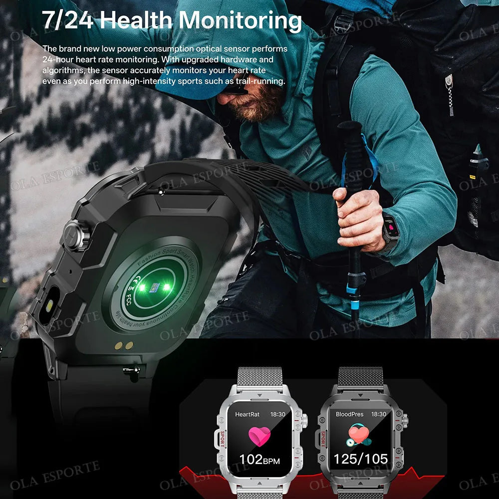 "Nuevo reloj inteligente militar para hombre: linterna LED, rastreador de actividad física y deportes al aire libre, reloj de pulsera resistente al agua IP67 / 3ATM y monitor de salud.