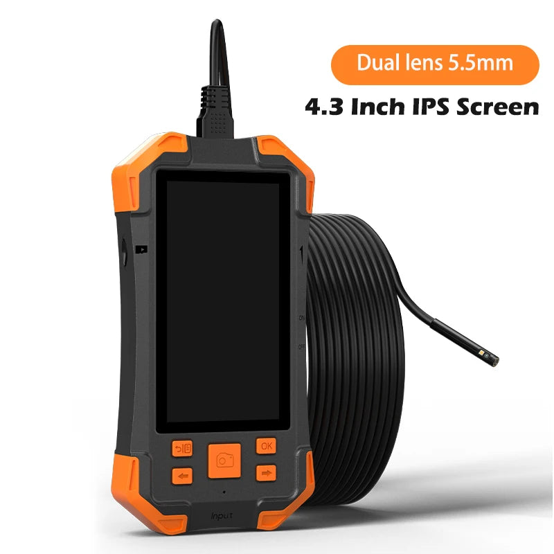 Triple Lens Industrial Endoscope Camera 4.3'' IPS Screen HD1080P Single Dual Pipe Car Inspection USB Borescope Waterproof LEDs