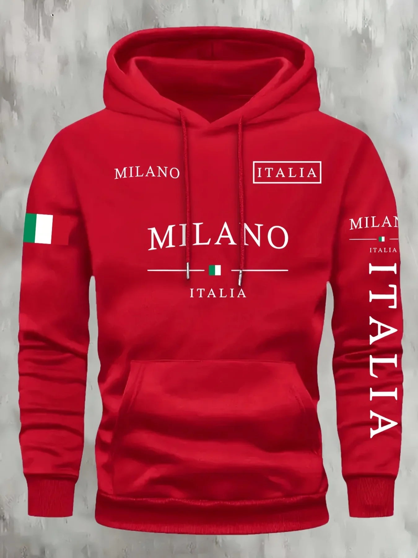 "Sudadera con capucha unisex 'ITALIA MILANO', estilo urbano informal para exteriores, deportes, vacaciones y tendencia de primavera, otoño e invierno. Sudadera ideal para parejas, prenda de vestir superior."