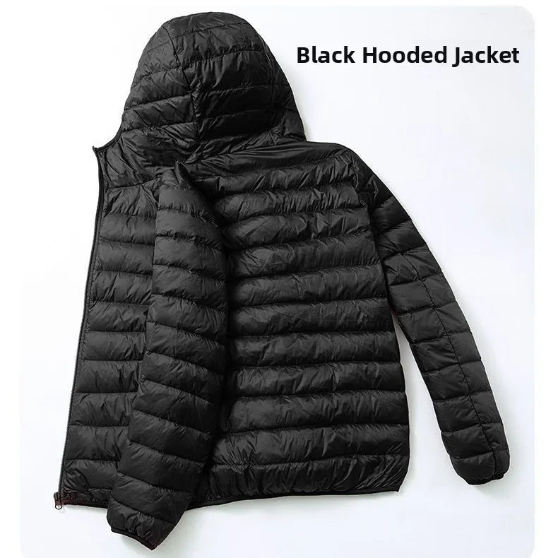 Warmth Lightweight down Cotton Jacket for Men Stand Collar Hooded Outerwear Autumn Winter New Arrival Slim Fit Long Style