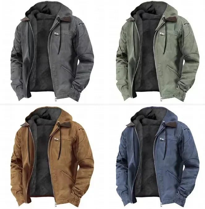 Chaquetas casuales para hombre, con capucha, bolsillo con cremallera, de moda, color liso, de felpa cálida, ropa de abrigo, abrigos con capucha y cremallera para exteriores para hombre, invierno