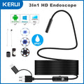 KERUI 3-in-1 Endoscope Camera for Android PC Mini Camera 7mm Flexible Waterproof Inspection Borescope for Pipeline Maintenance