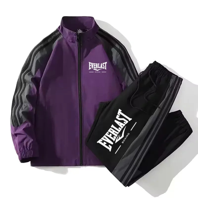 Autumn and winter fashion printed new trend outdoor sports jacket set for men's casual loose sports plus size high-quality two-p