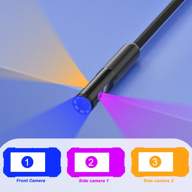 Triple Lens Industrial Endoscope Camera 4.3'' IPS Screen HD1080P Single Dual Pipe Car Inspection USB Borescope Waterproof LEDs