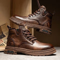 "Botas de moda estilo casual de negocios para hombre: botas de caña corta para primavera y otoño, zapatos de cuero transpirables con elementos de costura decorativa.