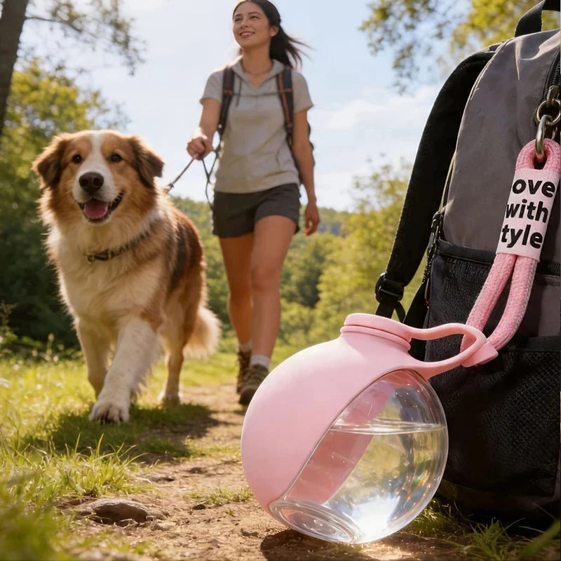 Portable 2-in-1 water bottle for dogs with built-in collapsible bowl, ideal for outdoor walks, hiking, travel, compact hydration