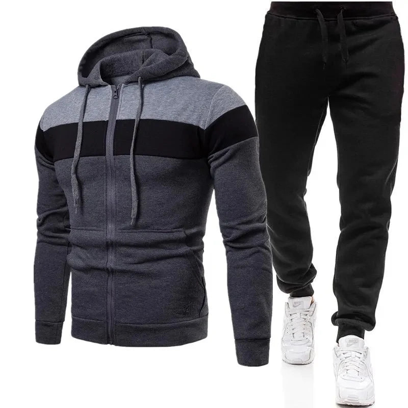 "Conjuntos para hombre de primavera y otoño: sudadera con capucha y cremallera con pantalones, chándal casual para hombre, conjunto de traje deportivo de marca para correr y hacer jogging.