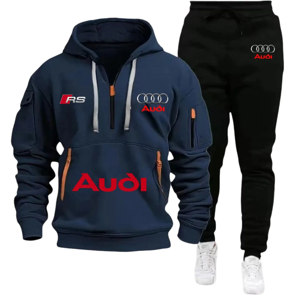 2026 Audi Warm Hoodie Pullover Jacket & Two-Piece Casual Sport Pants Set Insulated Outdoor Fashionistas Summer/Winter Style Clothing
