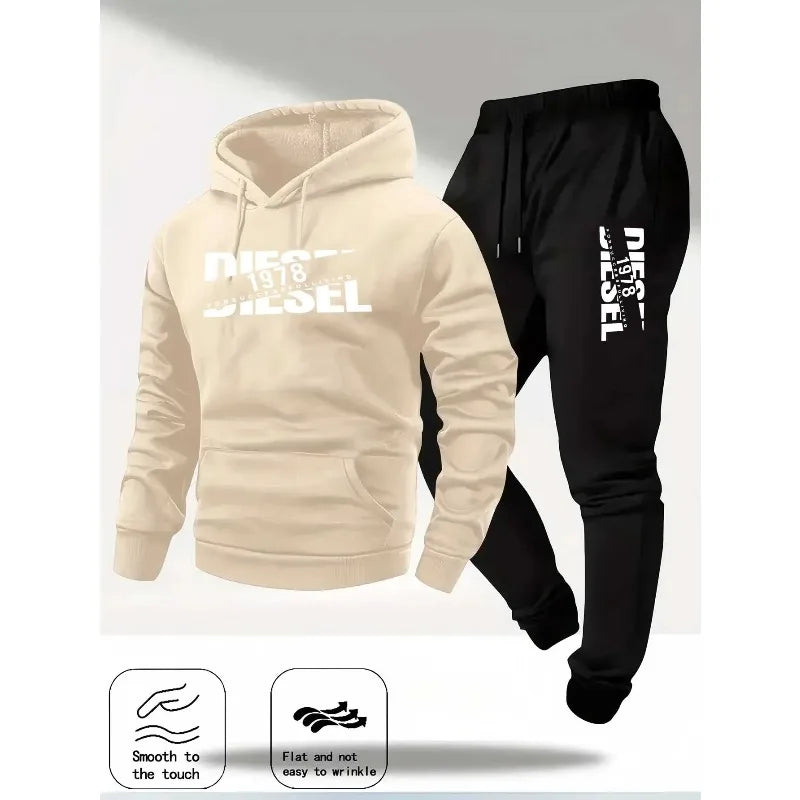 "Nuevo conjunto de ropa deportiva con capucha y pantalones dos en uno, popular de otoño e invierno."