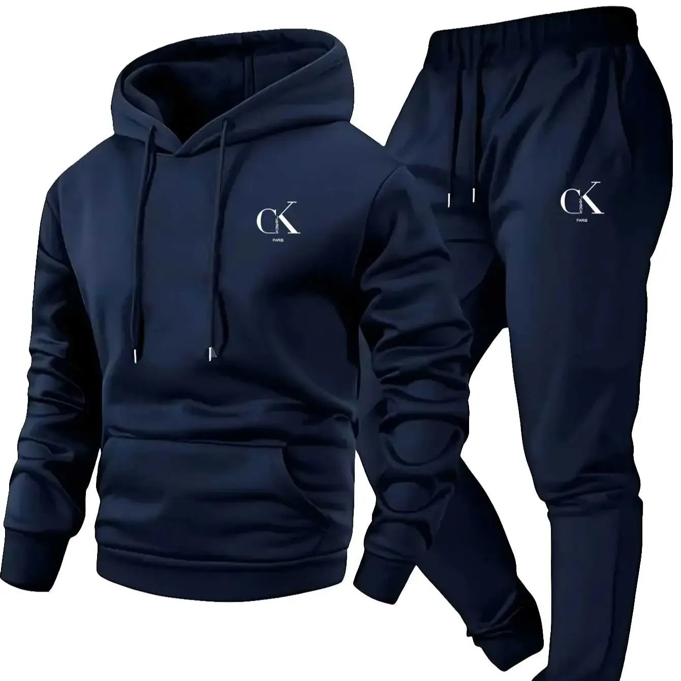 Conjunto de sudadera con capucha y pantalón deportivo para hombre: ropa de descanso casual en color gris con bolsillos, capucha con cordón ajustable y pretina acanalada, ideal para una comodidad de temporada."