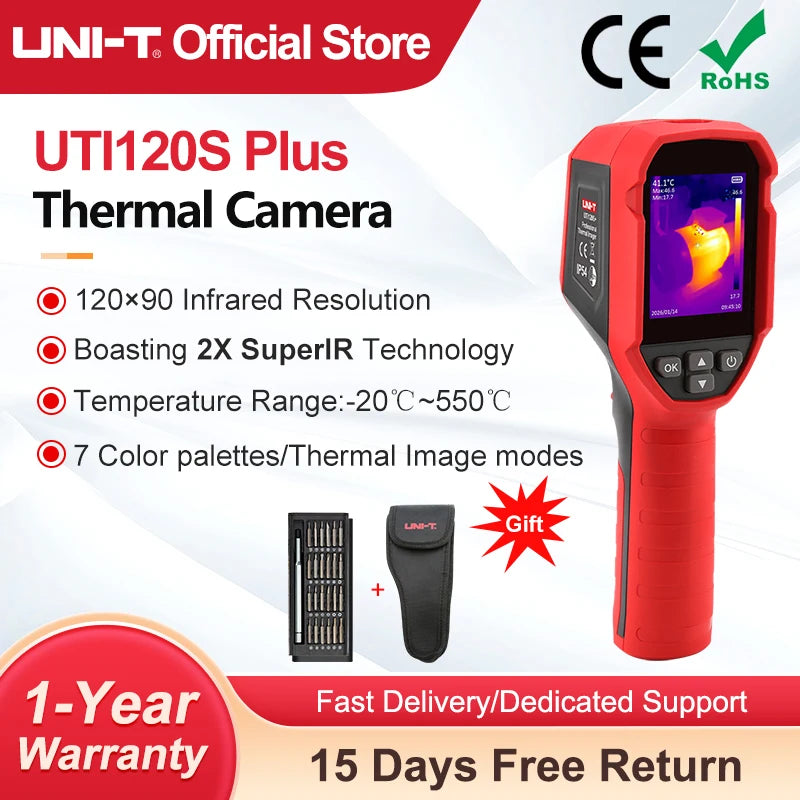 UNI-T Thermal Imaging Camera UTI120S+ 120×90 Pixels Thermal Camera 2X Super Infrared Resolution For Water Leak Detection