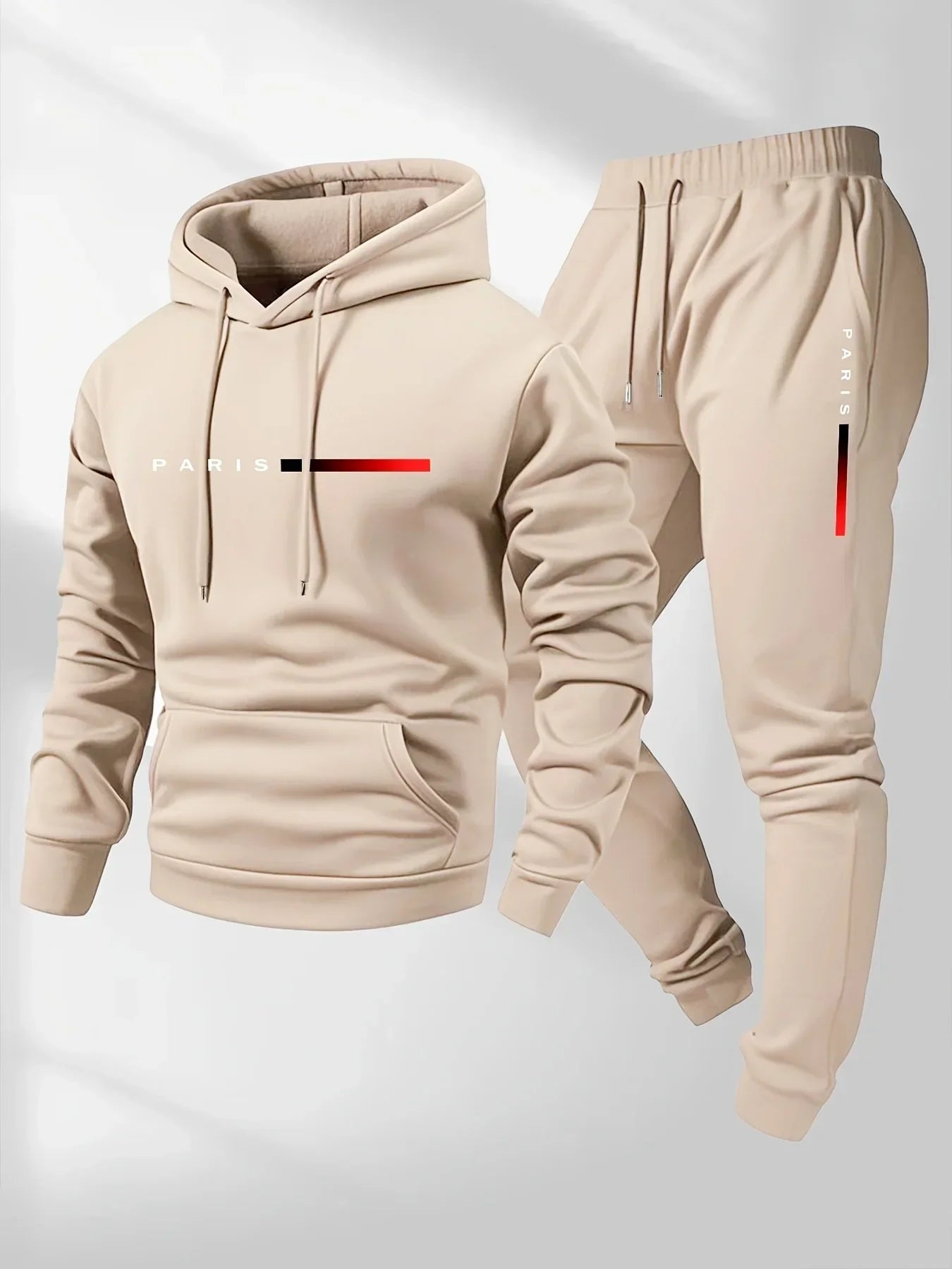 "Conjunto de ropa deportiva estampada: Sudadera deportiva con capucha de una pieza, conjunto de pantalones largos, conjunto de calentamiento."