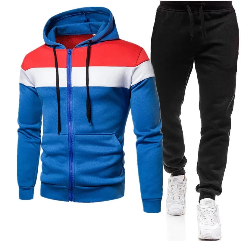 "Conjuntos para hombre de primavera y otoño: sudadera con capucha y cremallera con pantalones, chándal casual para hombre, conjunto de traje deportivo de marca para correr y hacer jogging.