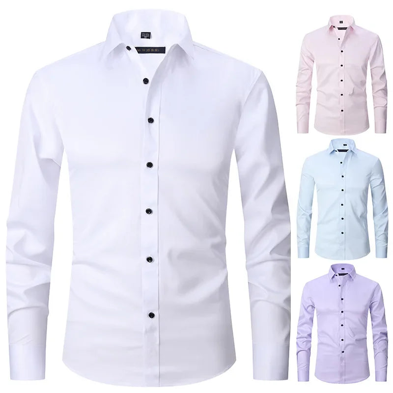 Camisa social de primavera para hombre, camisas de vestir de negocios entalladas, camisa formal y casual elegante de manga larga para hombre, blusas, tops, ropa de marca de hombre