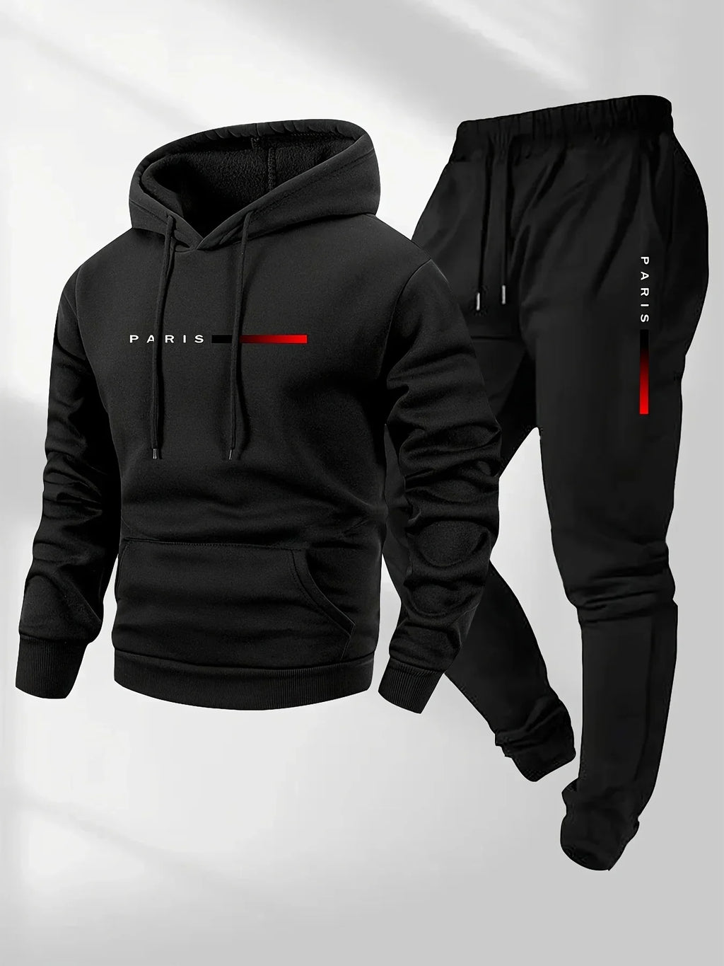 "Conjunto de ropa deportiva estampada: Sudadera deportiva con capucha de una pieza, conjunto de pantalones largos, conjunto de calentamiento."