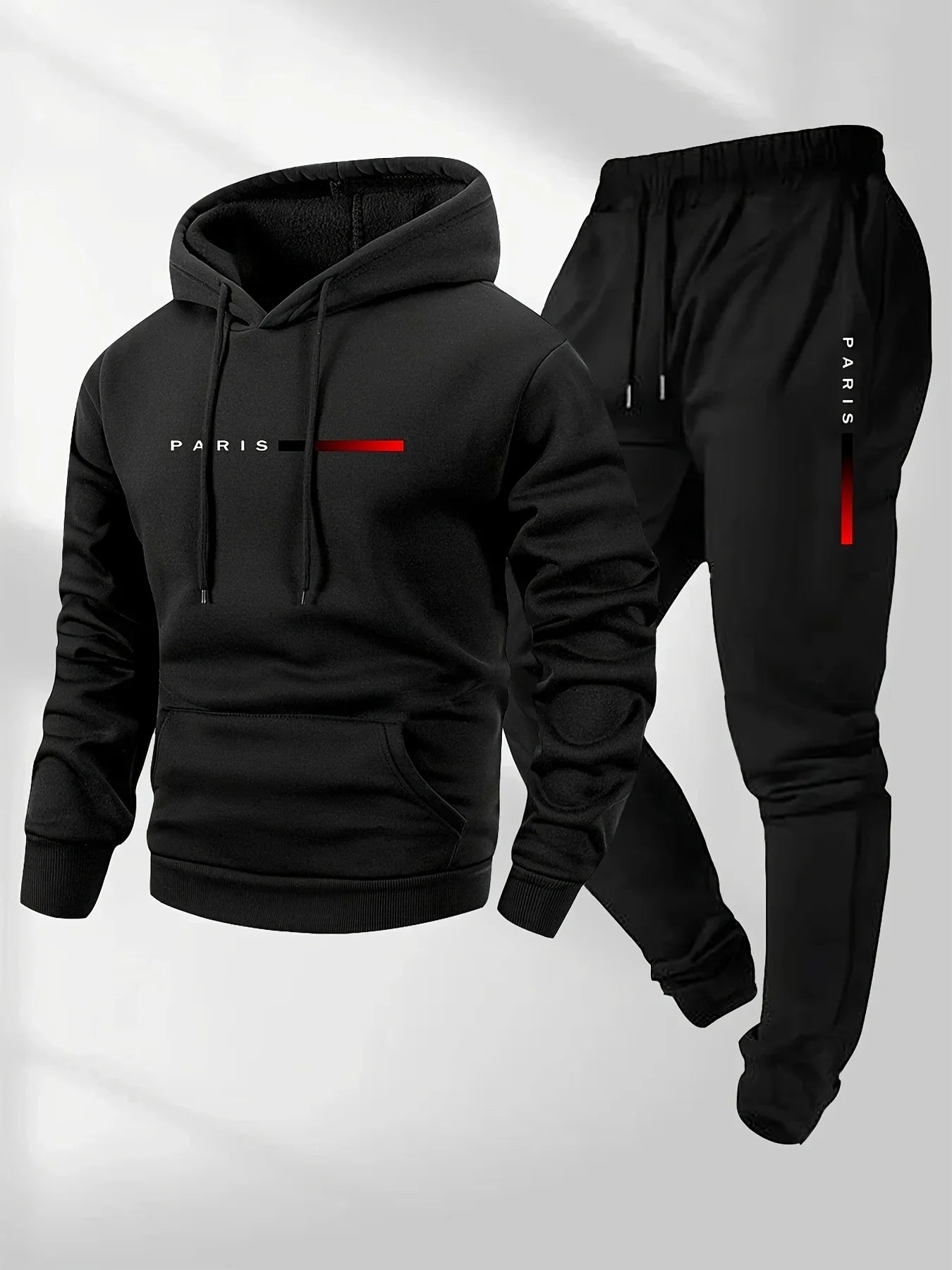 "Conjunto de ropa deportiva estampada: Sudadera deportiva con capucha de una pieza, conjunto de pantalones largos, conjunto de calentamiento."