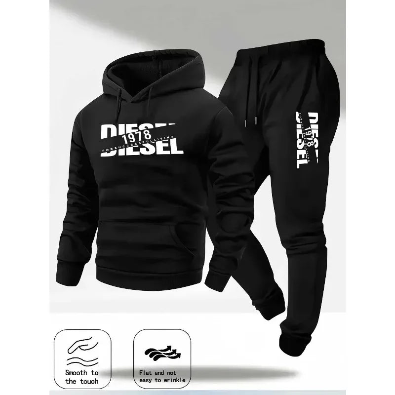 "Nuevo conjunto de ropa deportiva con capucha y pantalones dos en uno, popular de otoño e invierno."