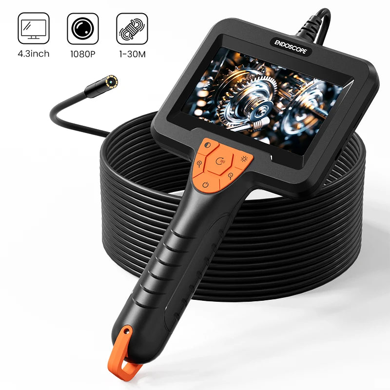 4.3'' IPS Industrial Endoscope with 1080P HD Camera 8mm Waterproof Probe 2600mAh Battery Borescope for Car& Pipeline Inspection