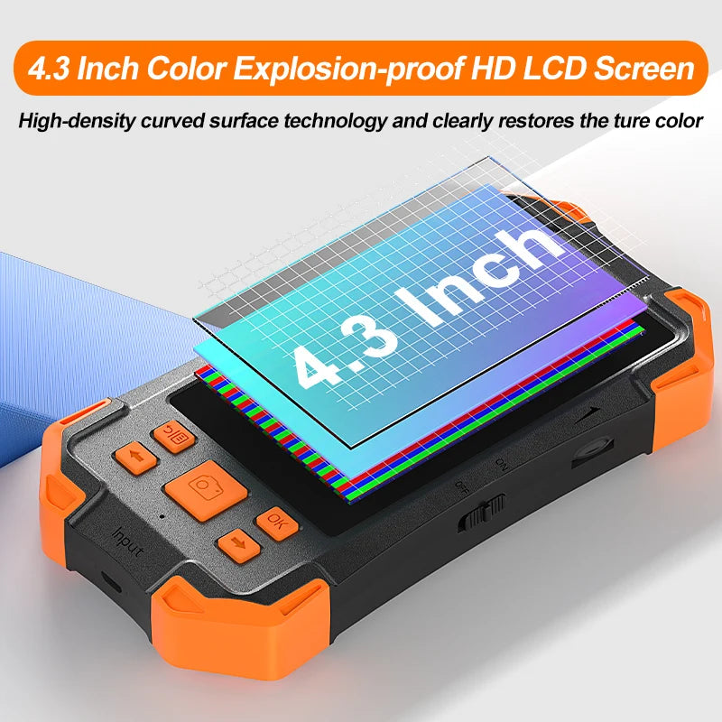 Triple Lens Industrial Endoscope Camera 4.3'' IPS Screen HD1080P Single Dual Pipe Car Inspection USB Borescope Waterproof LEDs