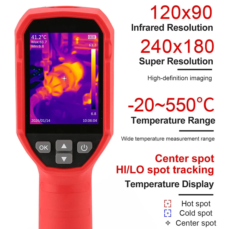 UNI-T Thermal Imaging Camera UTI120S+ 120×90 Pixels Thermal Camera 2X Super Infrared Resolution For Water Leak Detection