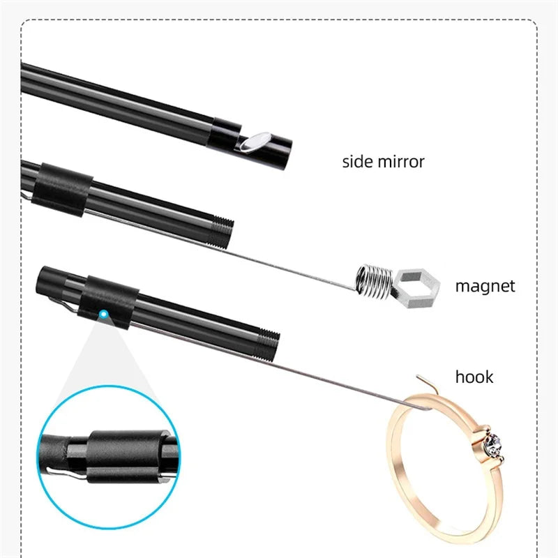 KERUI 3-in-1 Endoscope Camera for Android PC Mini Camera 7mm Flexible Waterproof Inspection Borescope for Pipeline Maintenance