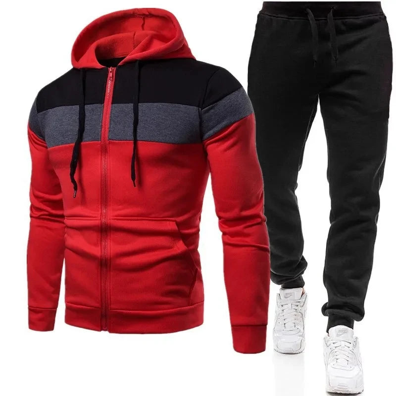"Conjuntos para hombre de primavera y otoño: sudadera con capucha y cremallera con pantalones, chándal casual para hombre, conjunto de traje deportivo de marca para correr y hacer jogging.