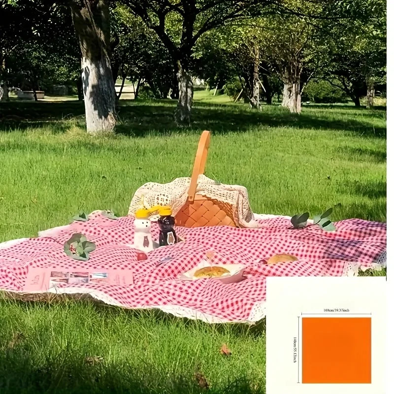 1pc Outdoor Picnic Mats, Table Mats, Red and White Checkered Lace Decorative Picnic Blankets - Tablecloths, Suitable for Camping