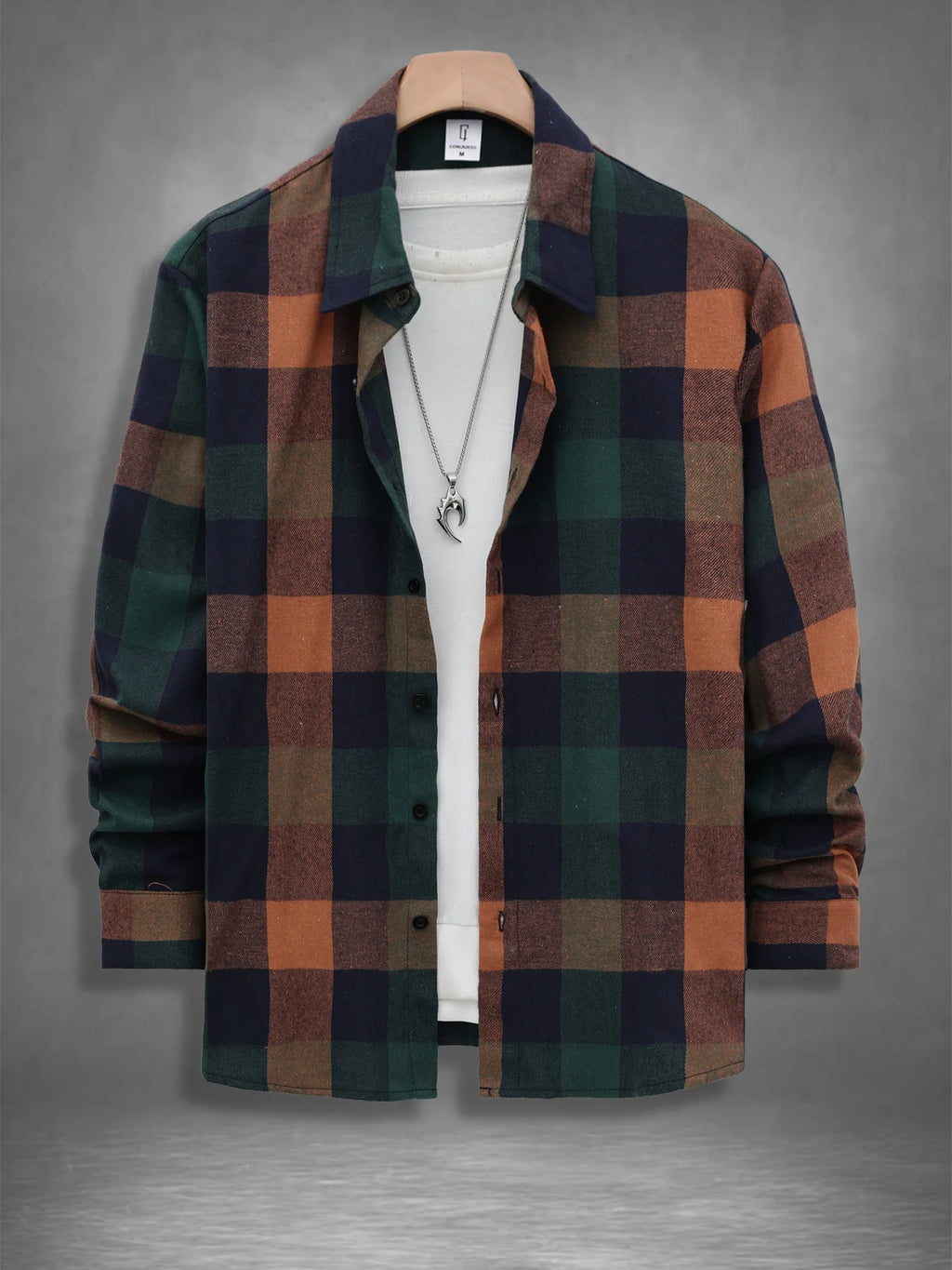 "Camisa de franela a cuadros de manga larga vintage para hombre, prenda superior informal holgada para primavera y otoño".
