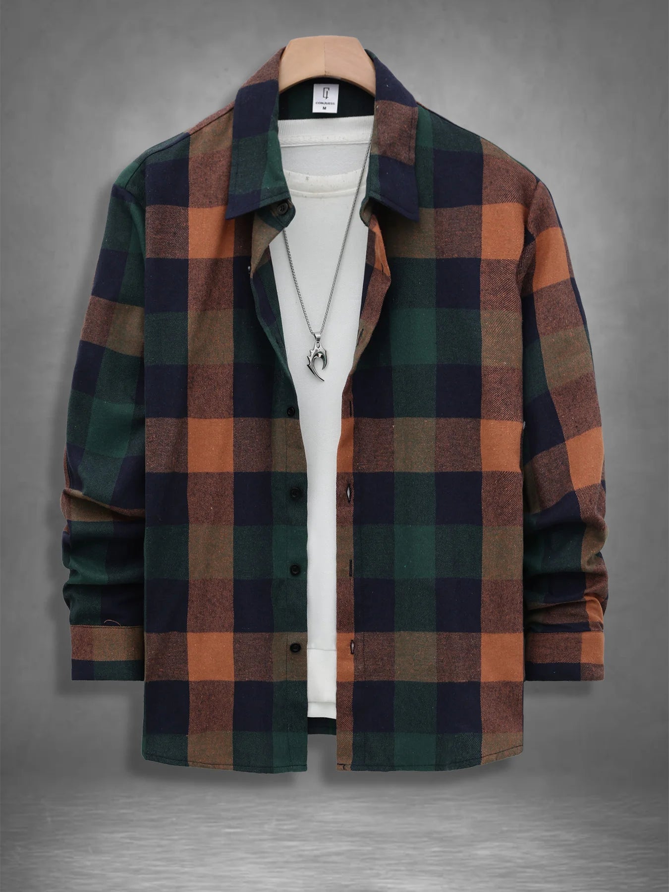 "Camisa de franela a cuadros de manga larga vintage para hombre, prenda superior informal holgada para primavera y otoño".