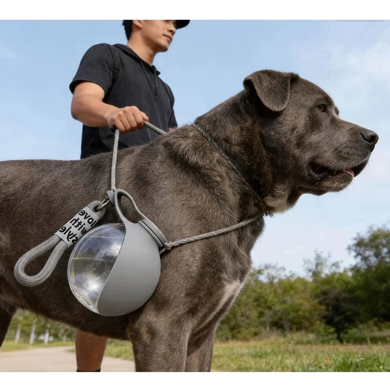 Portable 2-in-1 water bottle for dogs with built-in collapsible bowl, ideal for outdoor walks, hiking, travel, compact hydration