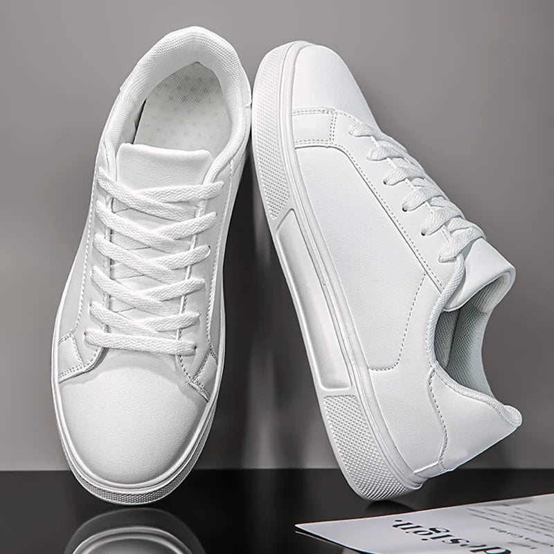"Zapatos casuales de negocios para hombre / Zapatos suaves para mujer: tenis cómodos y casuales de poliuterano para hombre, tenis blancos sólidos para otoño."