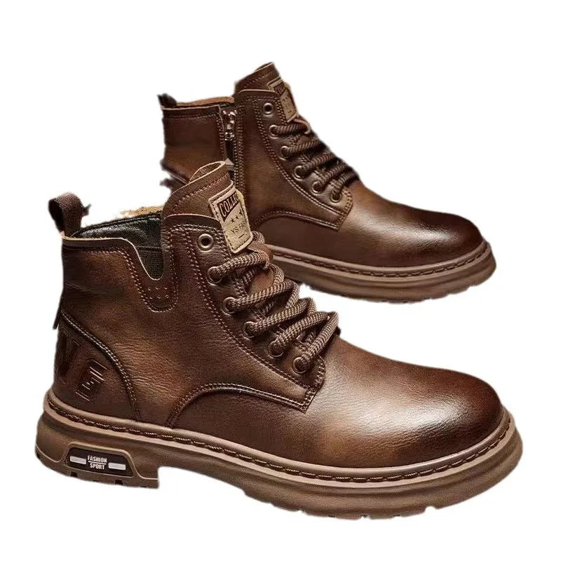 "Botas de moda estilo casual de negocios para hombre: botas de caña corta para primavera y otoño, zapatos de cuero transpirables con elementos de costura decorativa.