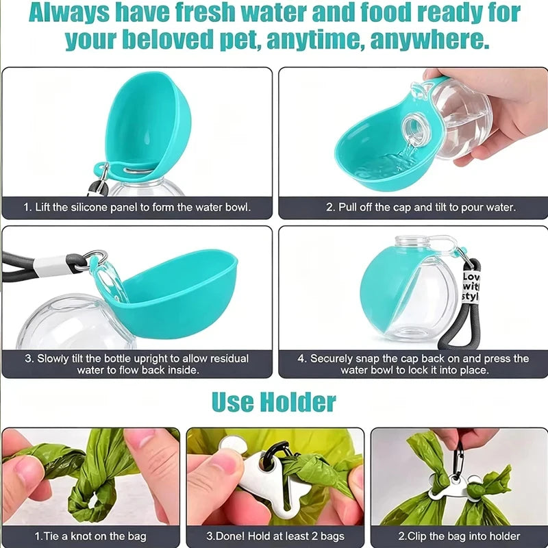 Portable 2-in-1 water bottle for dogs with built-in collapsible bowl, ideal for outdoor walks, hiking, travel, compact hydration