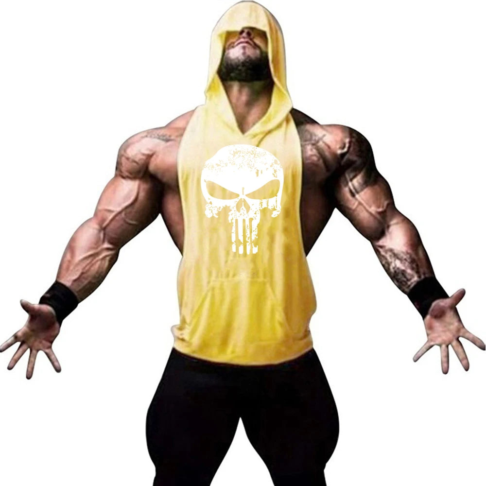 Fashionable and trendy men's summer personalized printed gym exercise and leisure comfortable and refreshing hooded vest