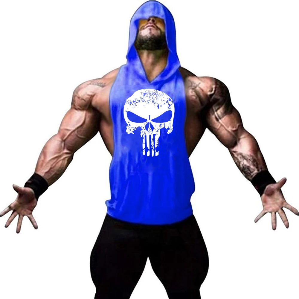 Fashionable and trendy men's summer personalized printed gym exercise and leisure comfortable and refreshing hooded vest