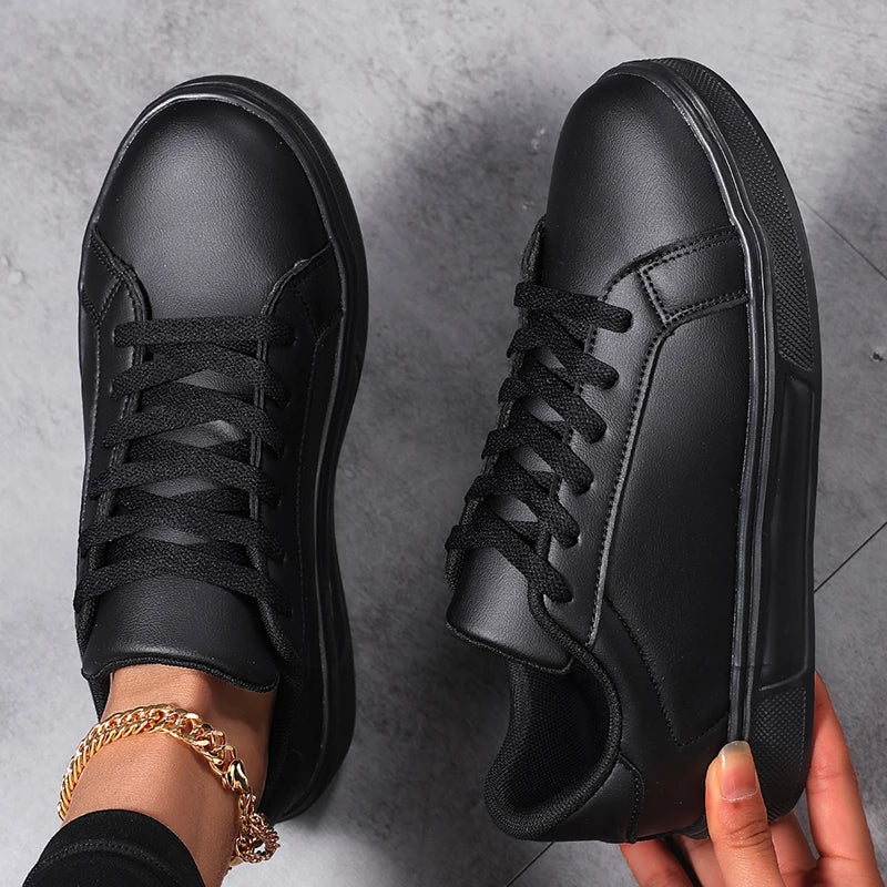 "Zapatos casuales de negocios para hombre / Zapatos suaves para mujer: tenis cómodos y casuales de poliuterano para hombre, tenis blancos sólidos para otoño."