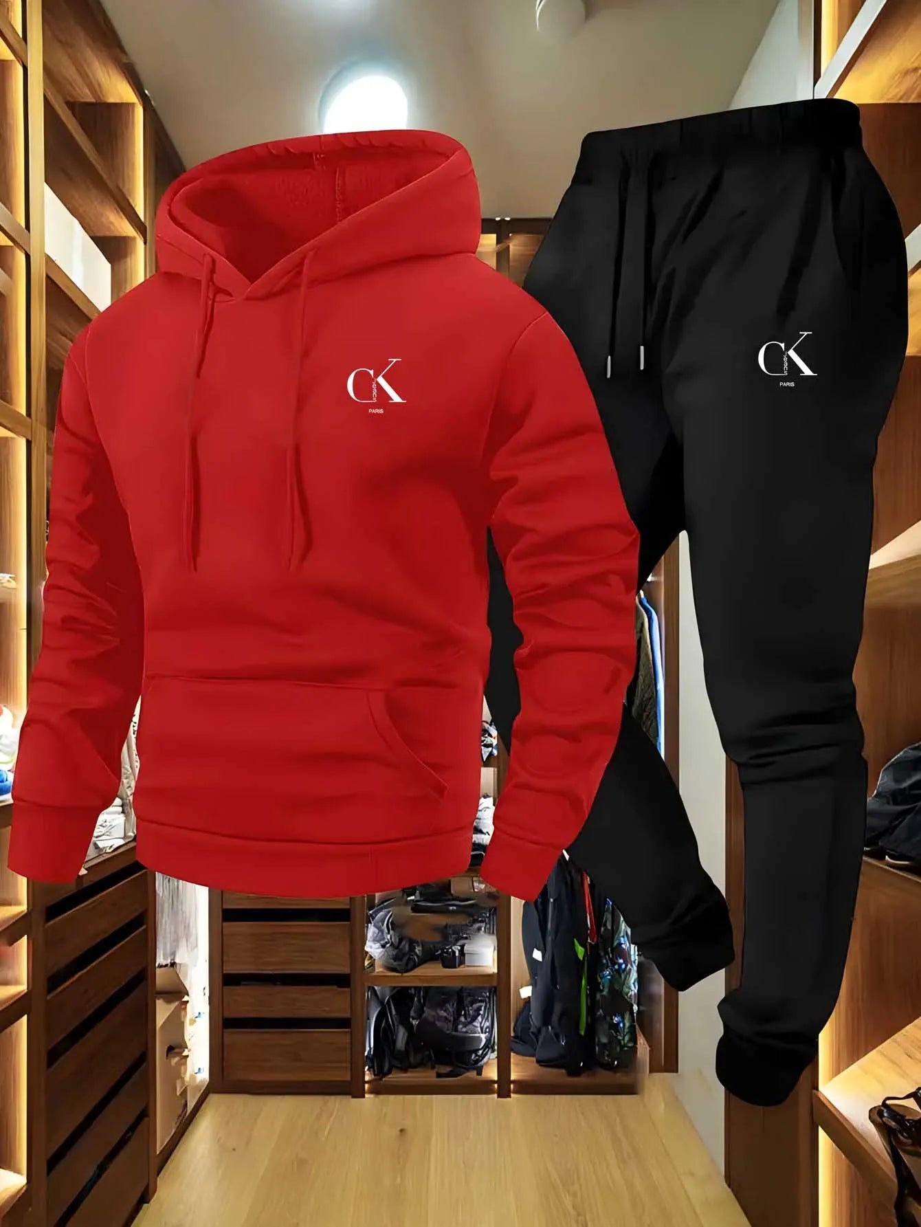 Conjunto de sudadera con capucha y pantalón deportivo para hombre: ropa de descanso casual en color gris con bolsillos, capucha con cordón ajustable y pretina acanalada, ideal para una comodidad de temporada."