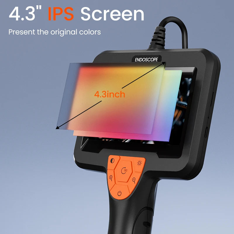 4.3'' IPS Industrial Endoscope with 1080P HD Camera 8mm Waterproof Probe 2600mAh Battery Borescope for Car& Pipeline Inspection