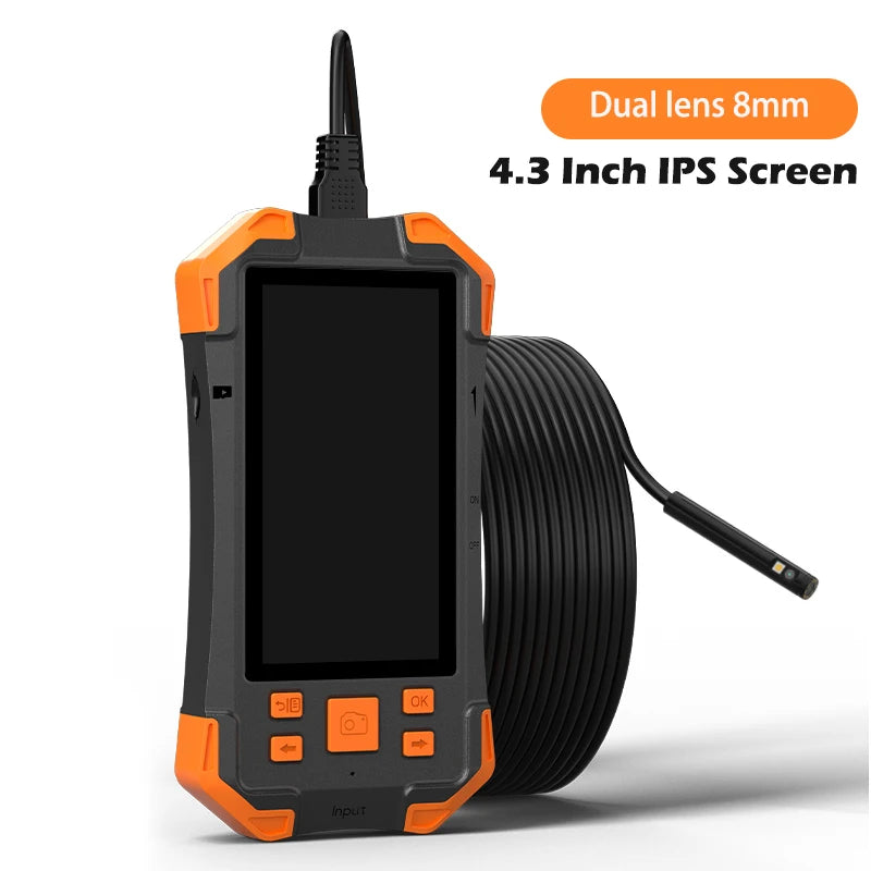 Triple Lens Industrial Endoscope Camera 4.3'' IPS Screen HD1080P Single Dual Pipe Car Inspection USB Borescope Waterproof LEDs