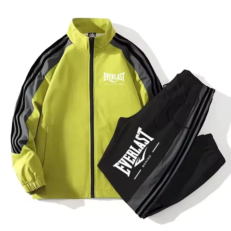 Autumn and winter fashion printed new trend outdoor sports jacket set for men's casual loose sports plus size high-quality two-p
