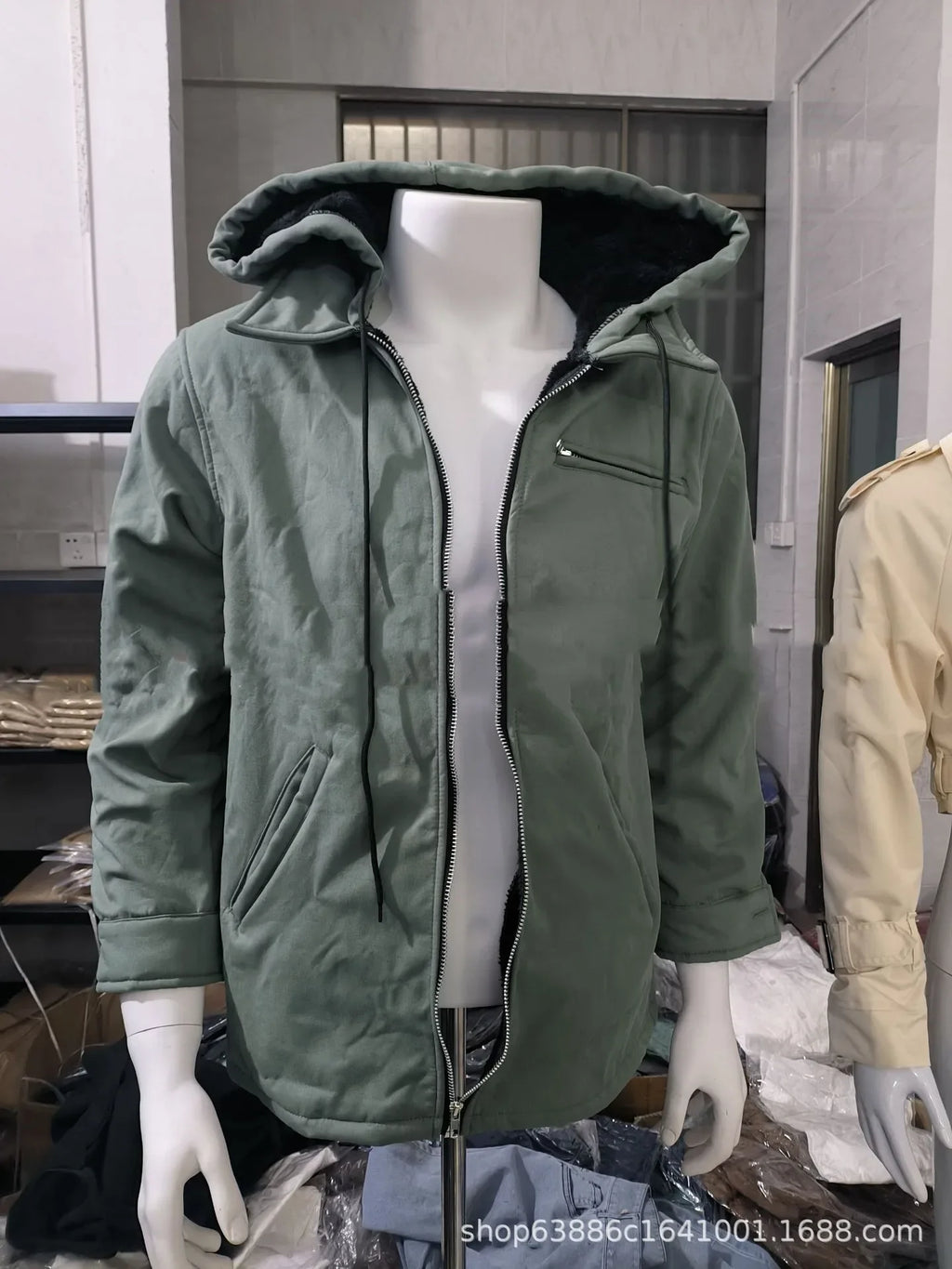 Chaquetas casuales para hombre, con capucha, bolsillo con cremallera, de moda, color liso, de felpa cálida, ropa de abrigo, abrigos con capucha y cremallera para exteriores para hombre, invierno