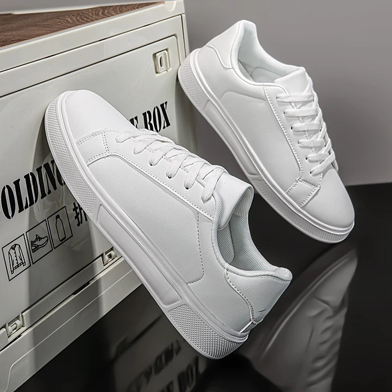 "Zapatos casuales de negocios para hombre / Zapatos suaves para mujer: tenis cómodos y casuales de poliuterano para hombre, tenis blancos sólidos para otoño."