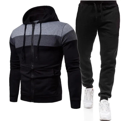 "Conjuntos para hombre de primavera y otoño: sudadera con capucha y cremallera con pantalones, chándal casual para hombre, conjunto de traje deportivo de marca para correr y hacer jogging.