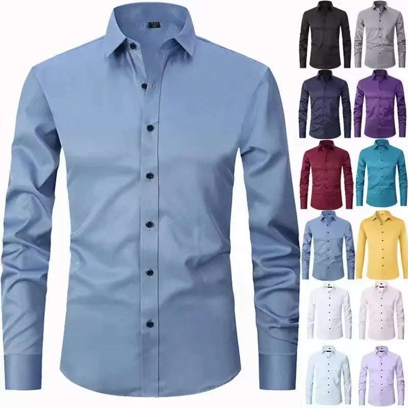 Camisa social de primavera para hombre, camisas de vestir de negocios entalladas, camisa formal y casual elegante de manga larga para hombre, blusas, tops, ropa de marca de hombre