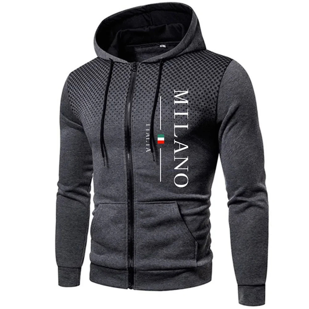 "Chaqueta con capucha y cremallera para hombre con estampado, prenda de abrigo para otoño e invierno, sudadera casual y deportiva para uso diario, running, exteriores y abrigo para andar en motocicleta."