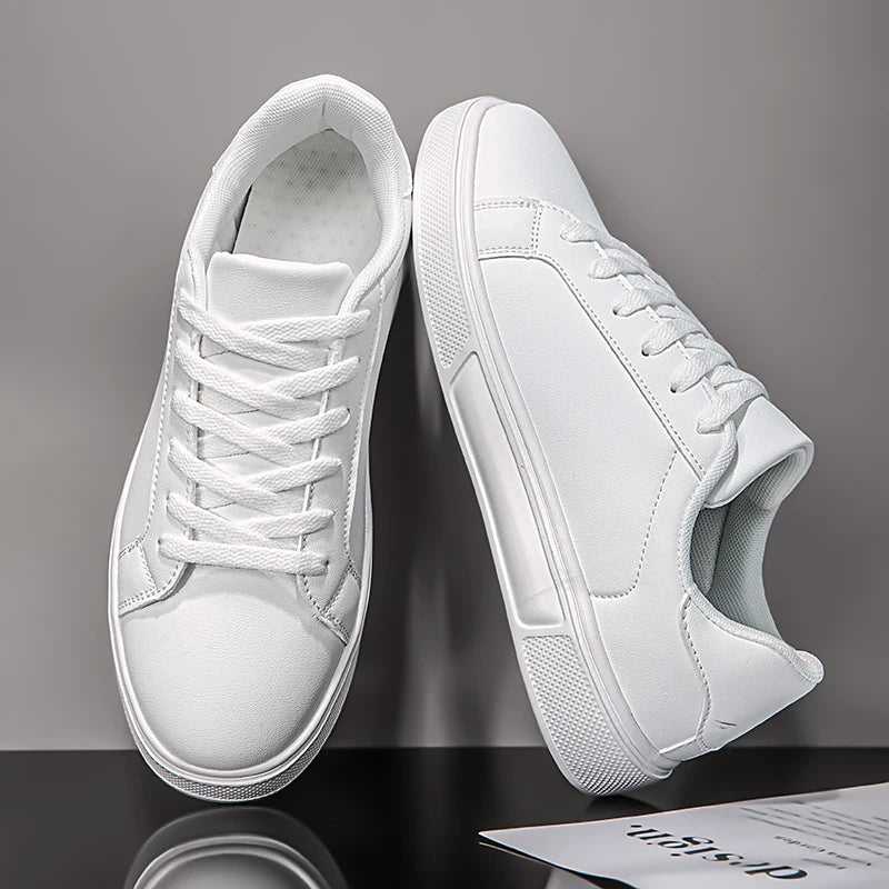 "Zapatos casuales de negocios para hombre / Zapatos suaves para mujer: tenis cómodos y casuales de poliuterano para hombre, tenis blancos sólidos para otoño."