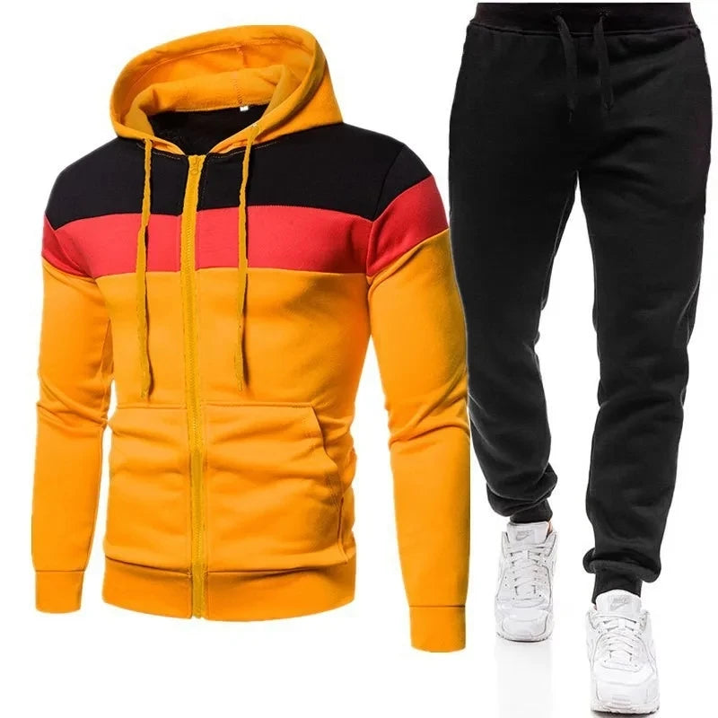 "Conjuntos para hombre de primavera y otoño: sudadera con capucha y cremallera con pantalones, chándal casual para hombre, conjunto de traje deportivo de marca para correr y hacer jogging.