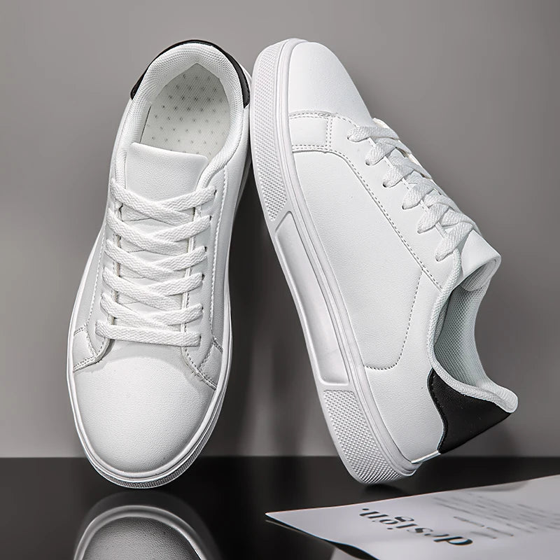 "Zapatos casuales de negocios para hombre / Zapatos suaves para mujer: tenis cómodos y casuales de poliuterano para hombre, tenis blancos sólidos para otoño."
