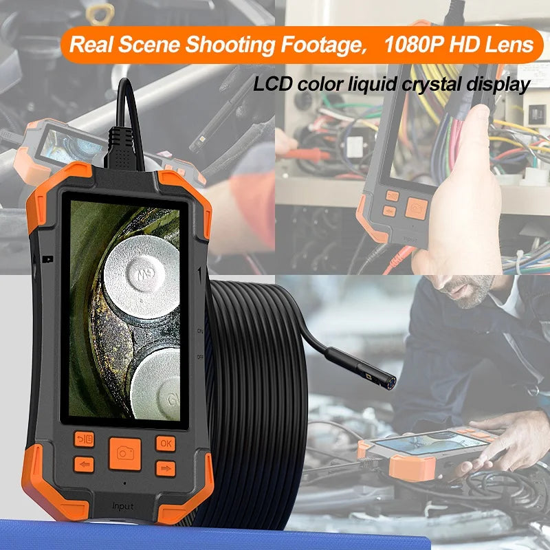 Triple Lens Industrial Endoscope Camera 4.3'' IPS Screen HD1080P Single Dual Pipe Car Inspection USB Borescope Waterproof LEDs