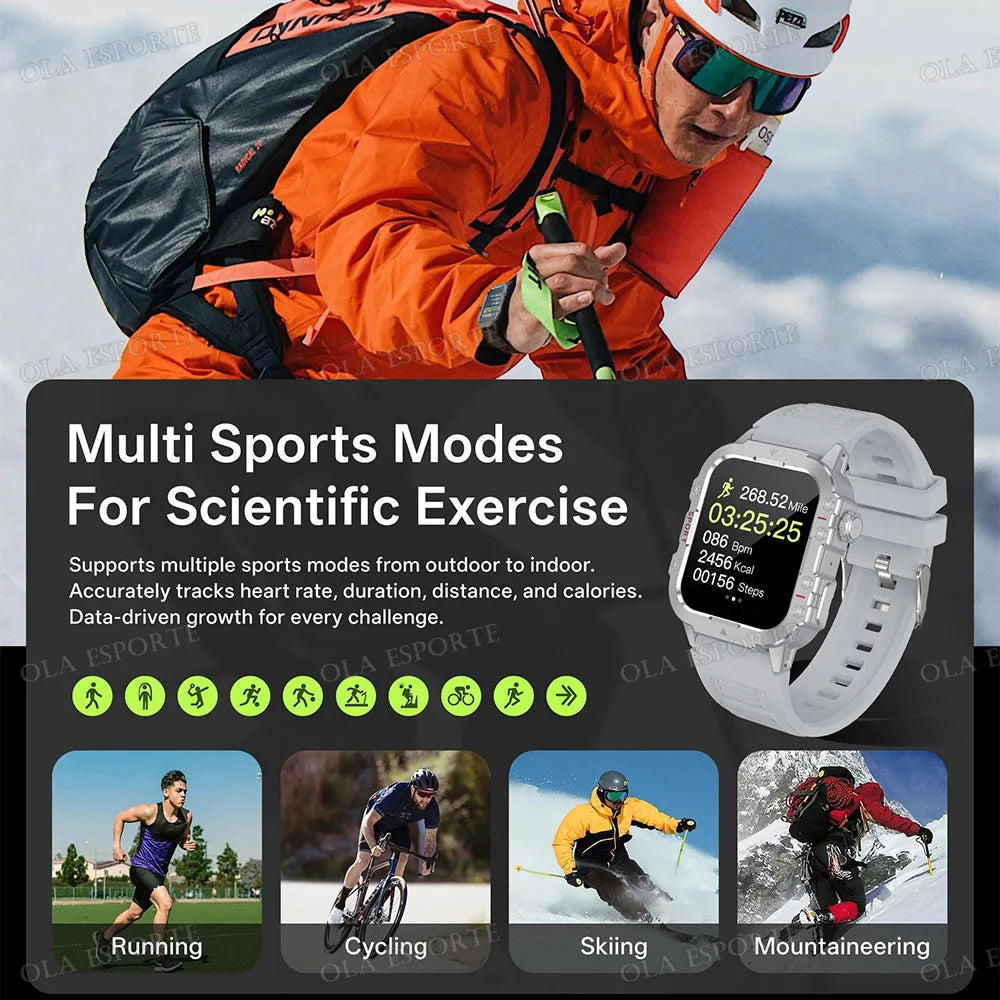 "Nuevo reloj inteligente militar para hombre: linterna LED, rastreador de actividad física y deportes al aire libre, reloj de pulsera resistente al agua IP67 / 3ATM y monitor de salud.
